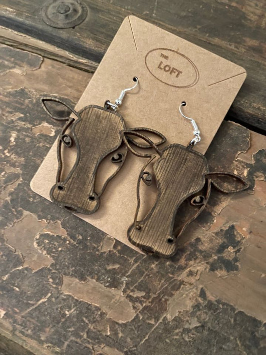 Cow Head Farm Girl Wooden Laser Engraved Earrings - Whimsical & Fun!