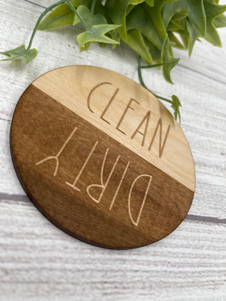 Dishwasher Magnet Natural Two Tone Clean Dirty Magnetic Sign for Dishwasher