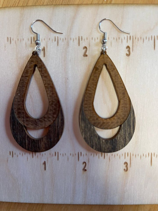 Double Teardrop Dangling Wooden Earrings