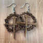 Crown of Thorns and Cross of Nails Wooden Religious Christian Dangling Earrings