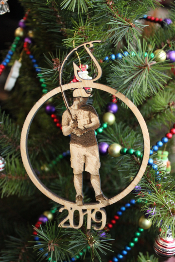 buck with fishing pole ornaments Sportsman's Christmas Ornament - Hunting & Fishing
